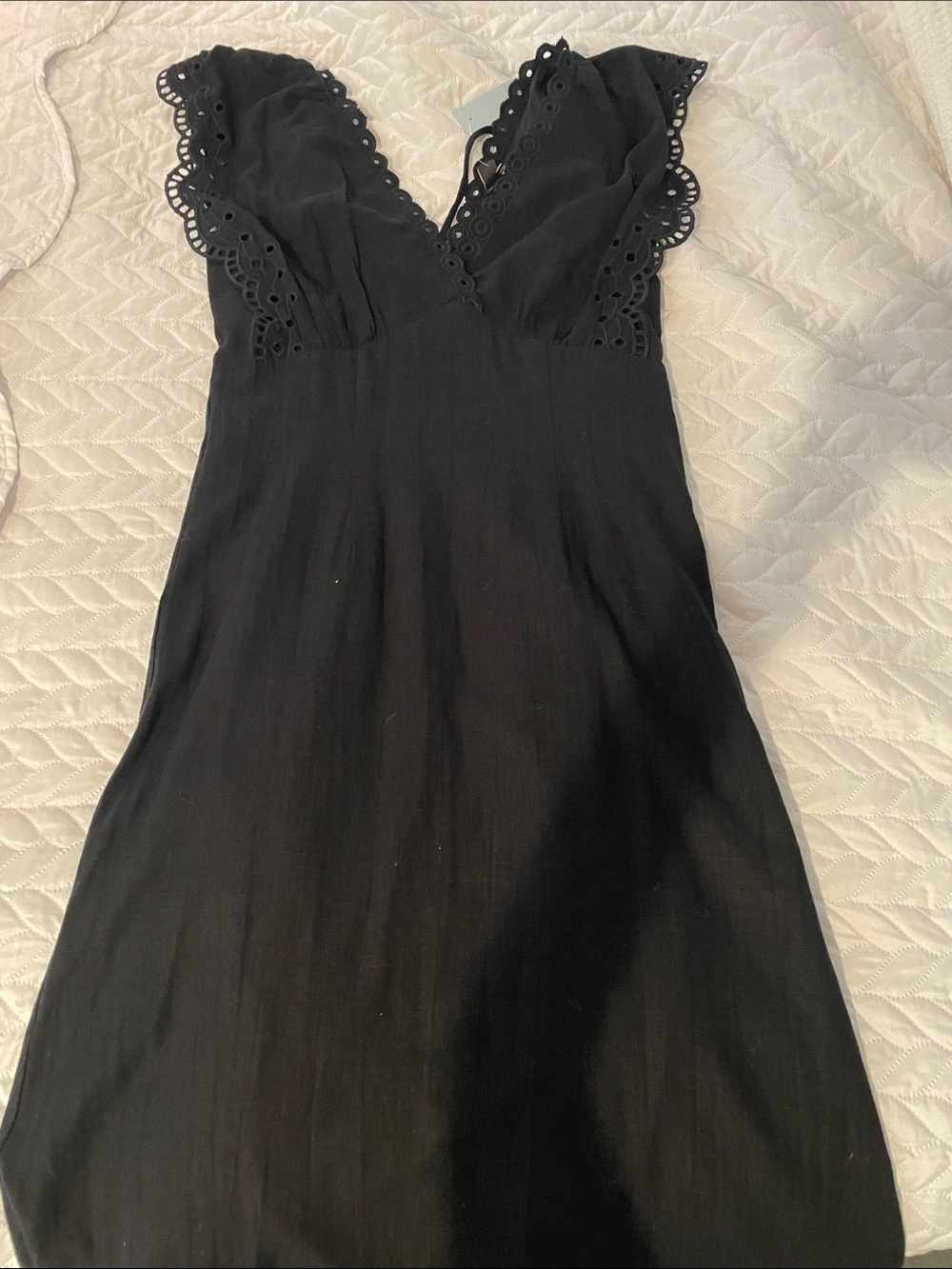 Ann Taylor Black Eyelet-Trim Midi Dress